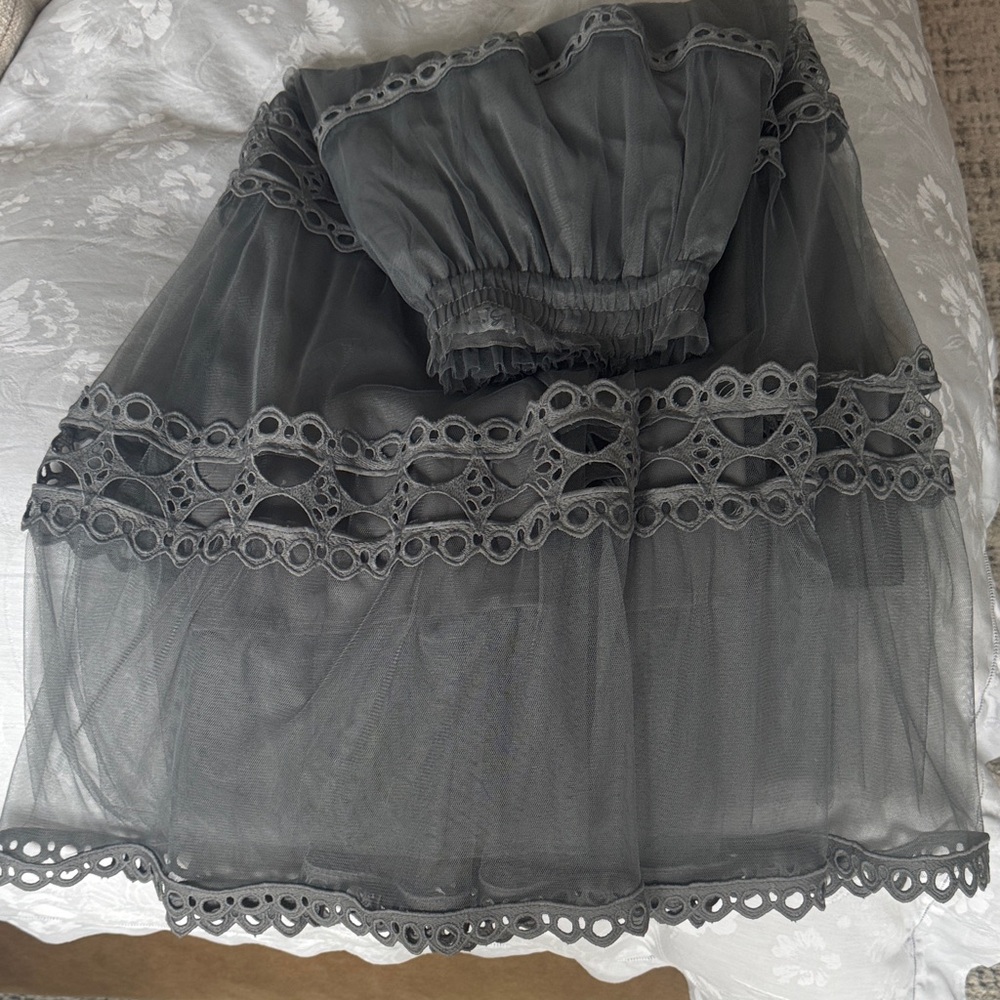 Sheer Lace Trim Gray Skirt